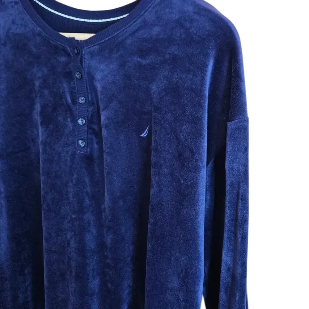 Nautica Fleece Top Sleepwear Soft Shirt Navy Women's Large